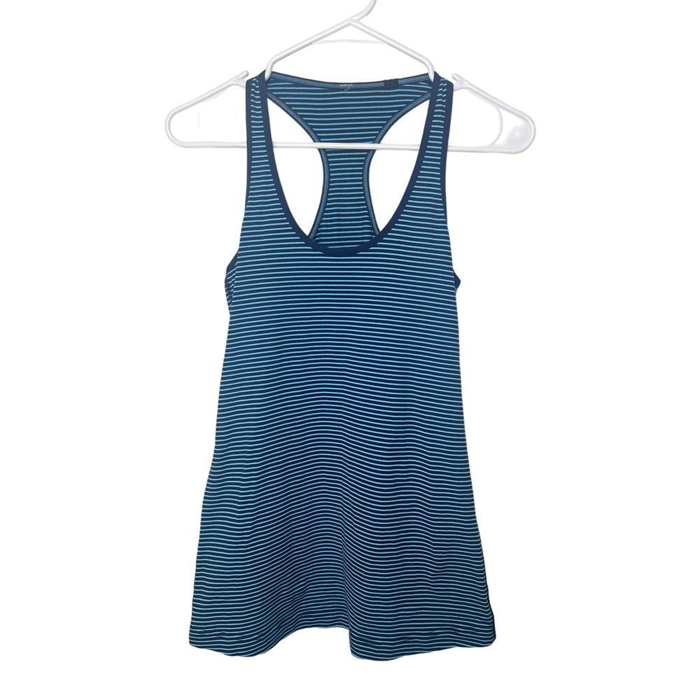 Lululemon Blue, Black Striped Razor Back Tank Top, Stretchy Workout top